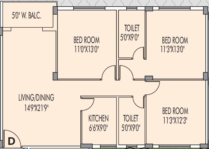Floor plan of 3 BHK 1392 Sq. Ft. Apartment in Vishnu Regency, Kolkata
