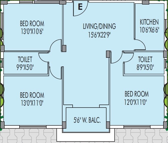 Floor plan of 3 BHK 1411 Sq. Ft. Apartment in Vishnu Regency, Kolkata