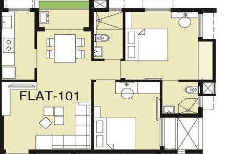 Floor plan of 2 BHK 960 Sq. Ft. Apartment in Webstar Serene, Kolkata