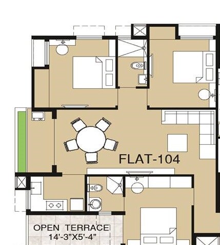 Floor plan of 3 BHK 1228 Sq. Ft. Apartment in Webstar Serene, Kolkata