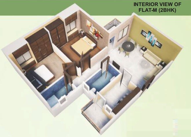 Floor plan of 2 BHK 578 Sq. Ft. Apartment in Westroad Heights, Kolkata