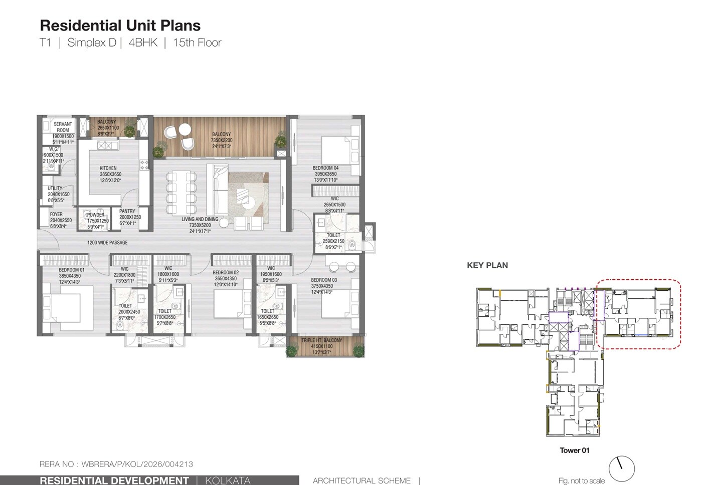 Floor plan of 4 BHK 3796 Sq. Ft. Apartment in Z Residences Phase II, Kolkata