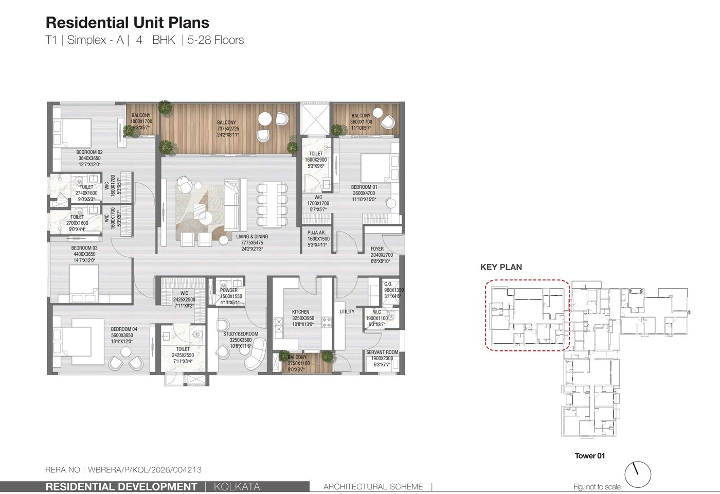 Floor plan of 4 BHK 4748 Sq. Ft. Apartment in Z Residences Phase II, Kolkata