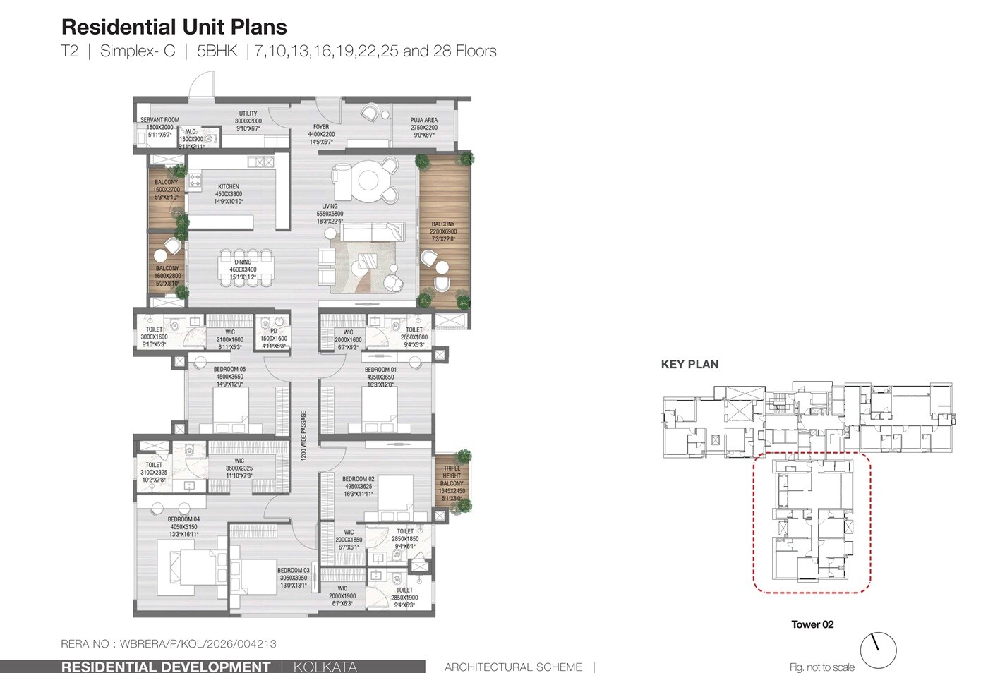 Floor plan of 5 BHK 5249 Sq. Ft. Apartment in Z Residences Phase II, Kolkata