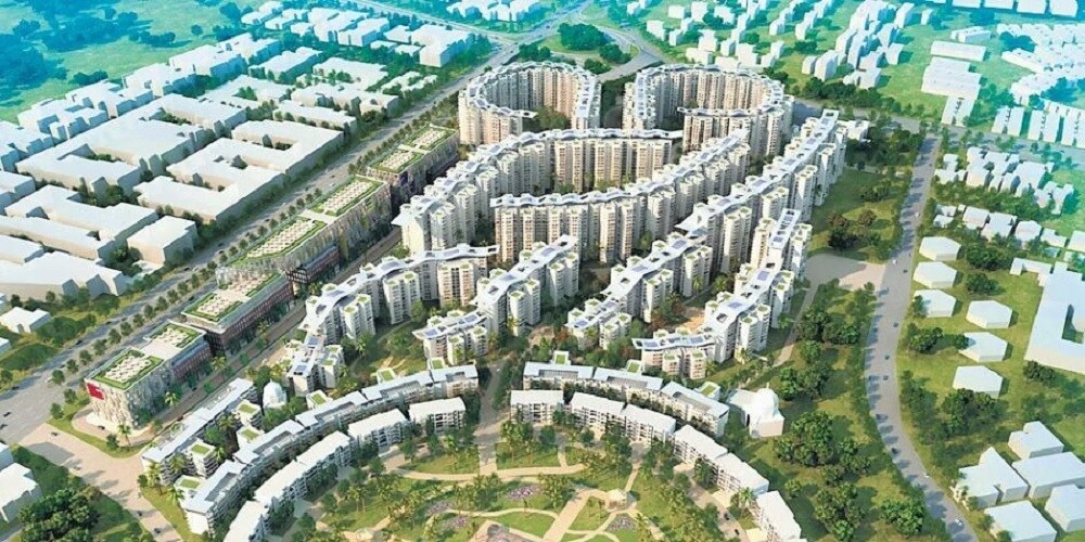 Kidwai Nagar_an aerial view of a city with several large buildings