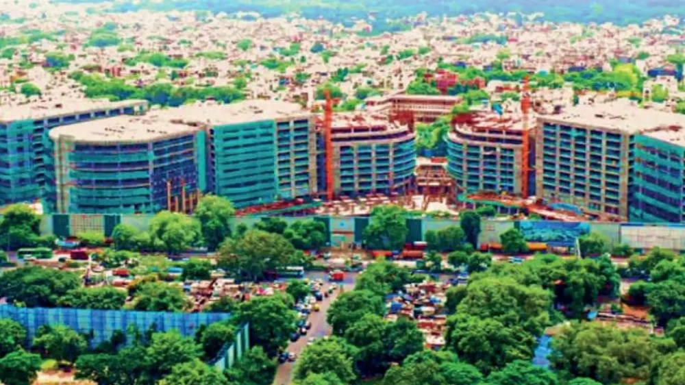 Sarojini Nagar_a city with lots of tall buildings and trees