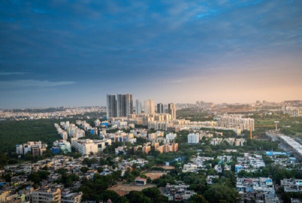 Choutuppal_a cityscape of a city with tall buildings