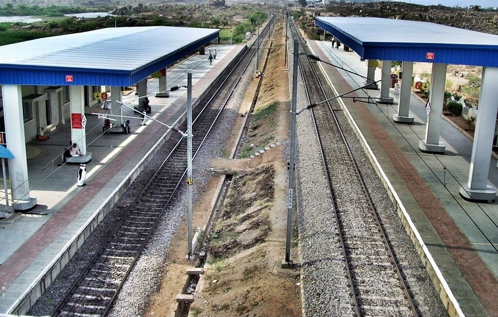 Hafeezpet_a train station with a train on the tracks