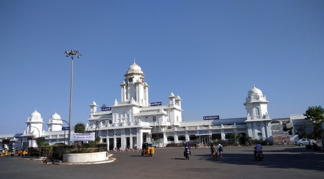 Kachiguda_a large white building with a clock tower