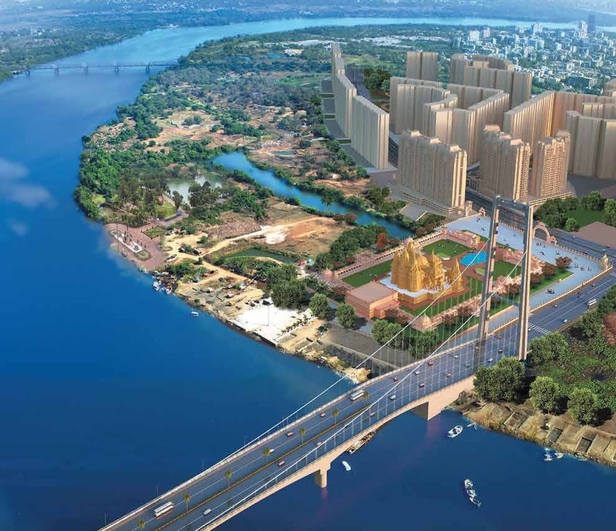 Dombivli West_a bridge over a river with a city