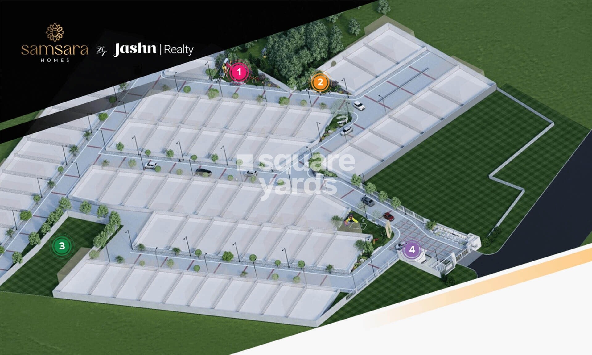 Jashn-Samsara-Homes_a large white building with a soccer ball on top of it