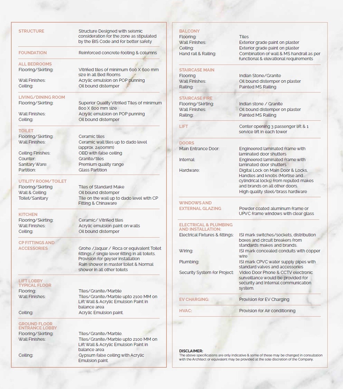 Shalimar One World Marbella Specification
