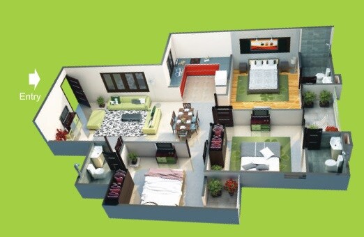 Floor plan of 3 BHK 1520 Sq. Ft. Apartment in AG Zodiac Apartments, Lucknow