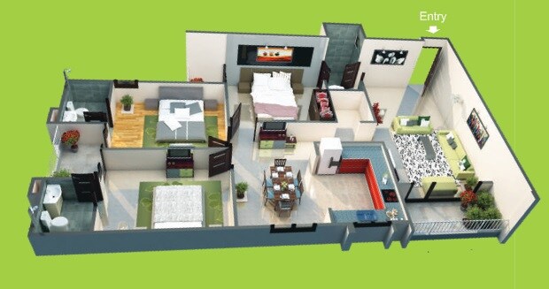 Floor plan of 3 BHK 1700 Sq. Ft. Apartment in AG Zodiac Apartments, Lucknow