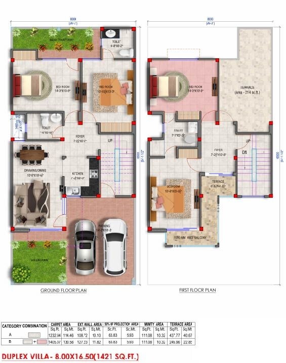 Floor plan of 4 BHK 1421 Sq. Ft. Villa in Ajit Oro County, Lucknow