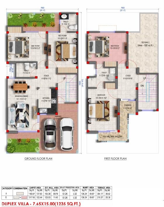 Floor plan of 4 BHK 1235 Sq. Ft. Villa in Ajit Oro County, Lucknow