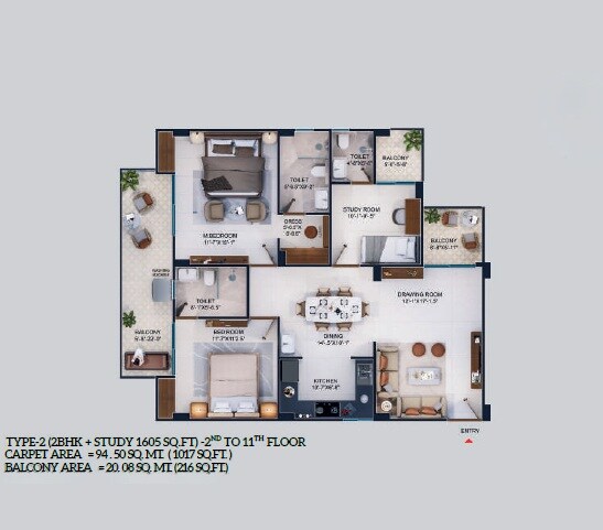 2 BHK 1605 Sq. Ft. Apartment
