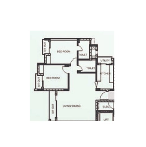 Floor plan of 2 BHK 1483 Sq. Ft. Apartment in Ansal API Celebrity Gardens, Lucknow