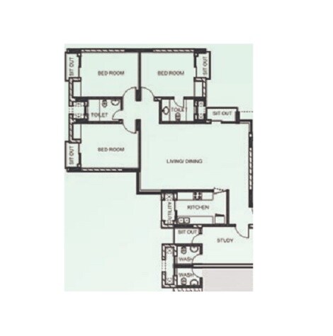 Floor plan of 3 BHK 2218 Sq. Ft. Apartment in Ansal API Celebrity Gardens, Lucknow
