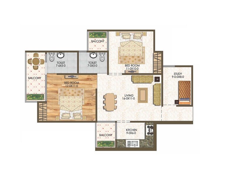 2 BHK 1100 Sq. Ft. Apartment