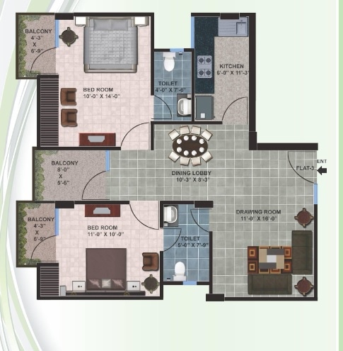2 BHK 1096 Sq. Ft. Apartment