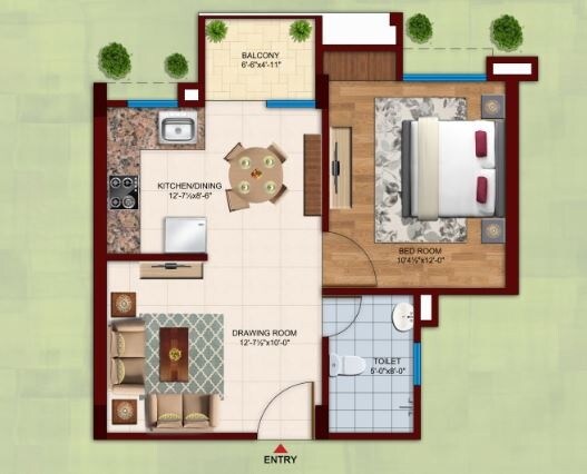 Floor plan of 1 BHK 419 Sq. Ft. Apartment in Arsha Madhav Residency, Lucknow