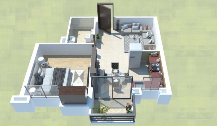 Floor plan of 1 BHK 489 Sq. Ft. Apartment in Arsha Madhav Residency, Lucknow