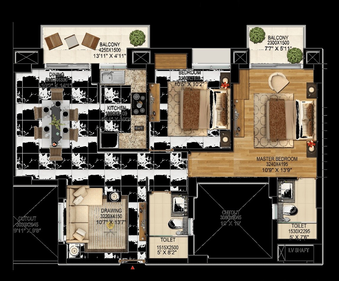 Floor plan of 2 BHK 1270 Sq. Ft. Apartment in Aryavarta Empire, Lucknow