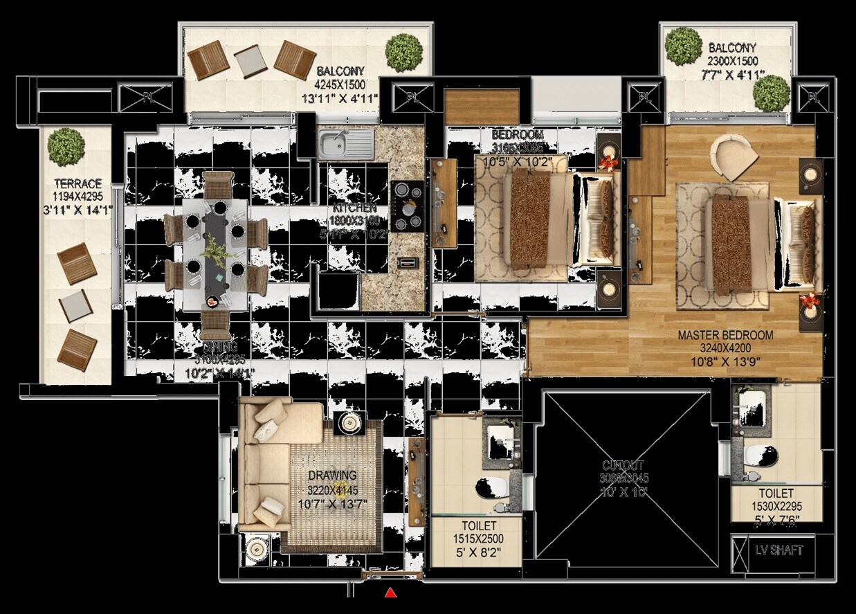 Floor plan of 2 BHK 1350 Sq. Ft. Apartment in Aryavarta Empire, Lucknow