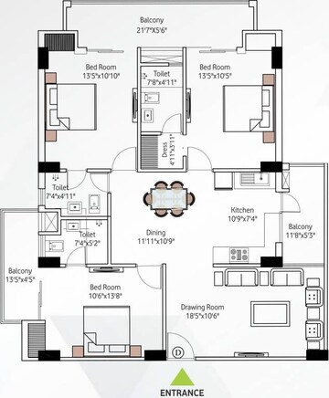  3 BHK Apartment at Azeagaia Botanica, Vrindavan Yojna – for Sale