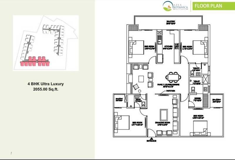 Floor plan of 4 BHK 2055 Sq. Ft. Apartment in Azeagaia Botanica, Lucknow
