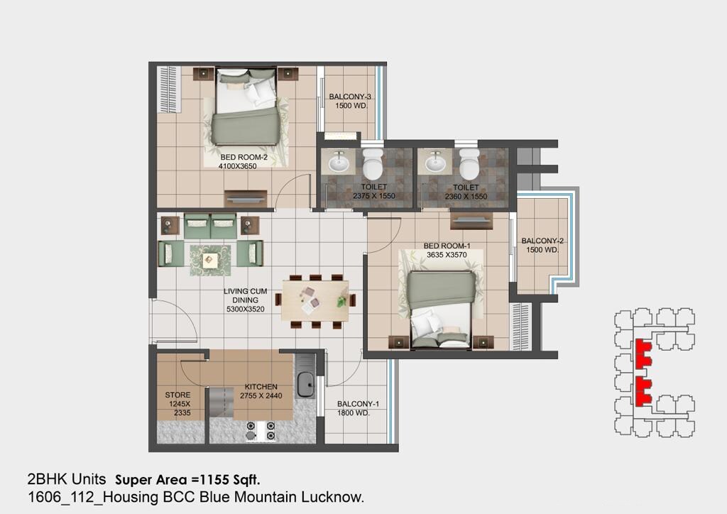 2 BHK 1155 Sq. Ft. Apartment