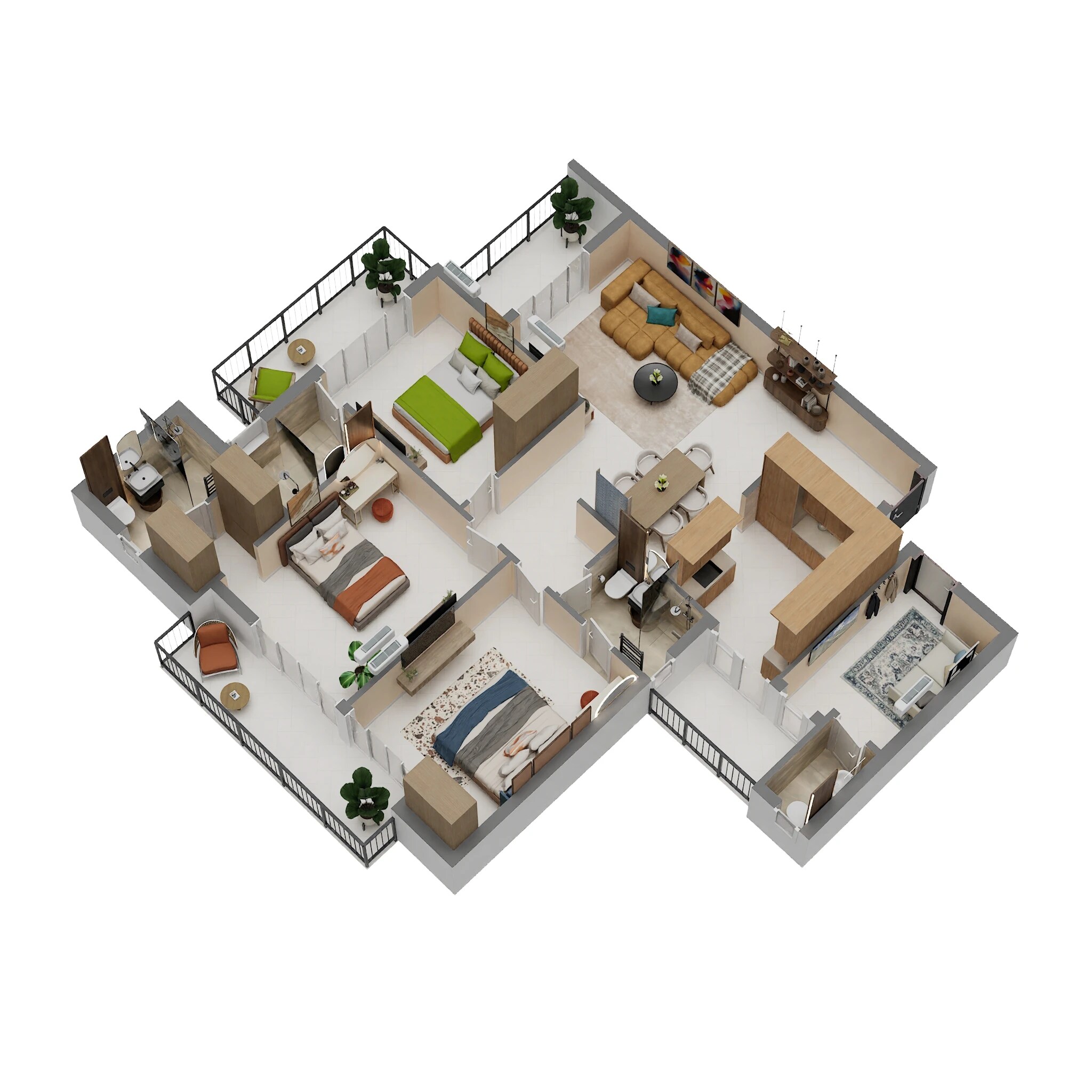 Floor plan of 3 BHK 2000 Sq. Ft. Apartment in BP DPS Palladio, Lucknow
