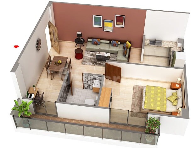 Floor plan of 1 BHK 640 Sq. Ft. Apartment in Buildia Galaxy, Lucknow