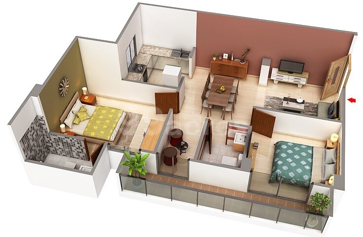 Floor plan of 2 BHK 780 Sq. Ft. Apartment in Buildia Galaxy, Lucknow