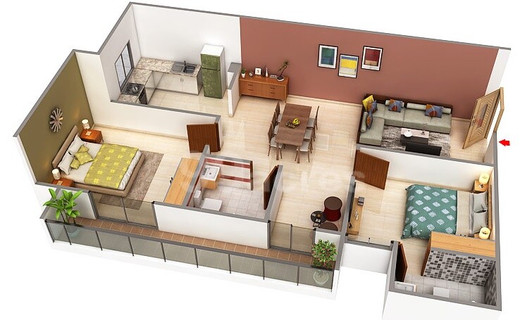 Floor plan of 2 BHK 933 Sq. Ft. Apartment in Buildia Galaxy, Lucknow