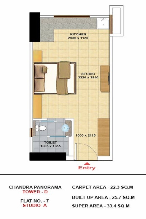 Floor plan of 240 Sq. Ft. Studio in Chandra Panorama, Lucknow