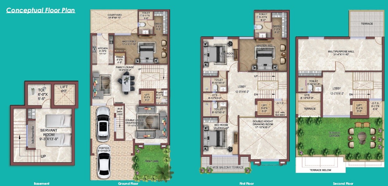 Floor plan of 4 BHK 5050 Sq. Ft. Villa in Chinmay Urbanac Garden, Lucknow