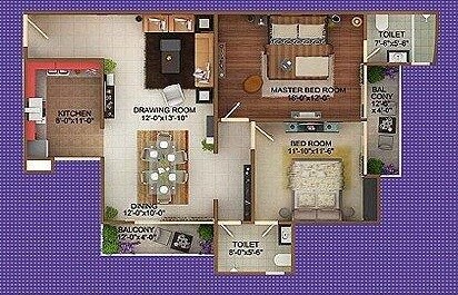 Floor plan of 2 BHK 1235 Sq. Ft. Apartment in Crest Exotica, Lucknow