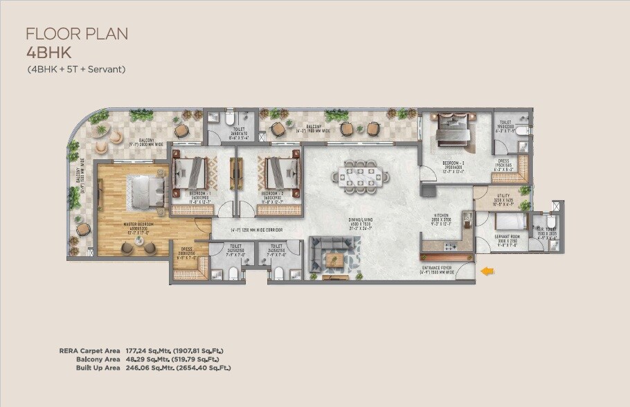 4 BHK 1908 Sq. Ft. Apartment