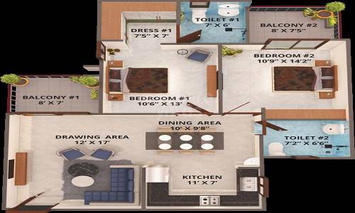 2 BHK 801 Sq. Ft. Apartment