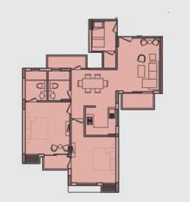 Floor plan of 2 BHK 1205 Sq. Ft. Apartment in Earthcon Urban Village, Lucknow