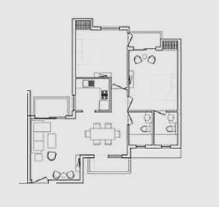 Floor plan of 2 BHK 980 Sq. Ft. Apartment in Earthcon Urban Village, Lucknow
