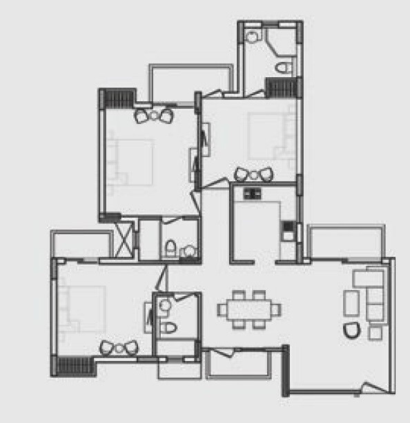Floor plan of 3 BHK 1510 Sq. Ft. Apartment in Earthcon Urban Village, Lucknow