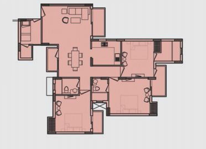 Floor plan of 3 BHK 1600 Sq. Ft. Apartment in Earthcon Urban Village, Lucknow