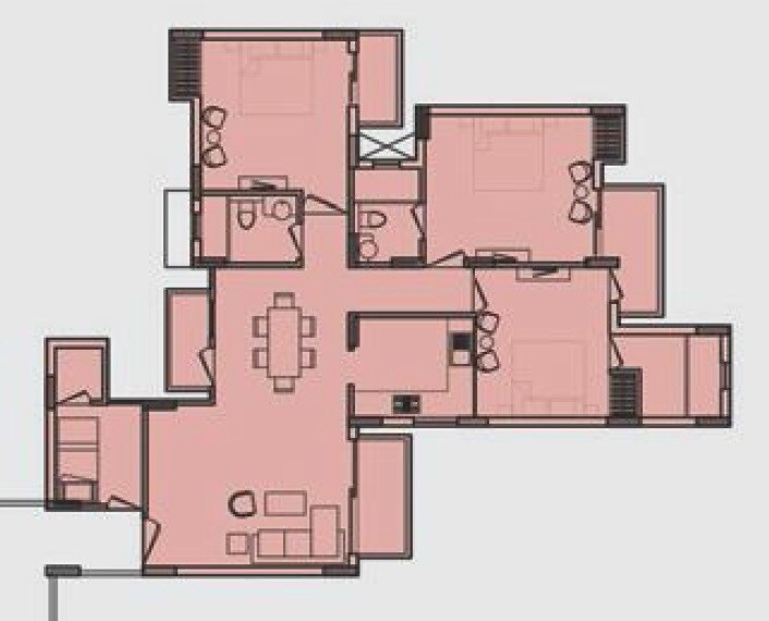 Floor plan of 3 BHK 1870 Sq. Ft. Apartment in Earthcon Urban Village, Lucknow