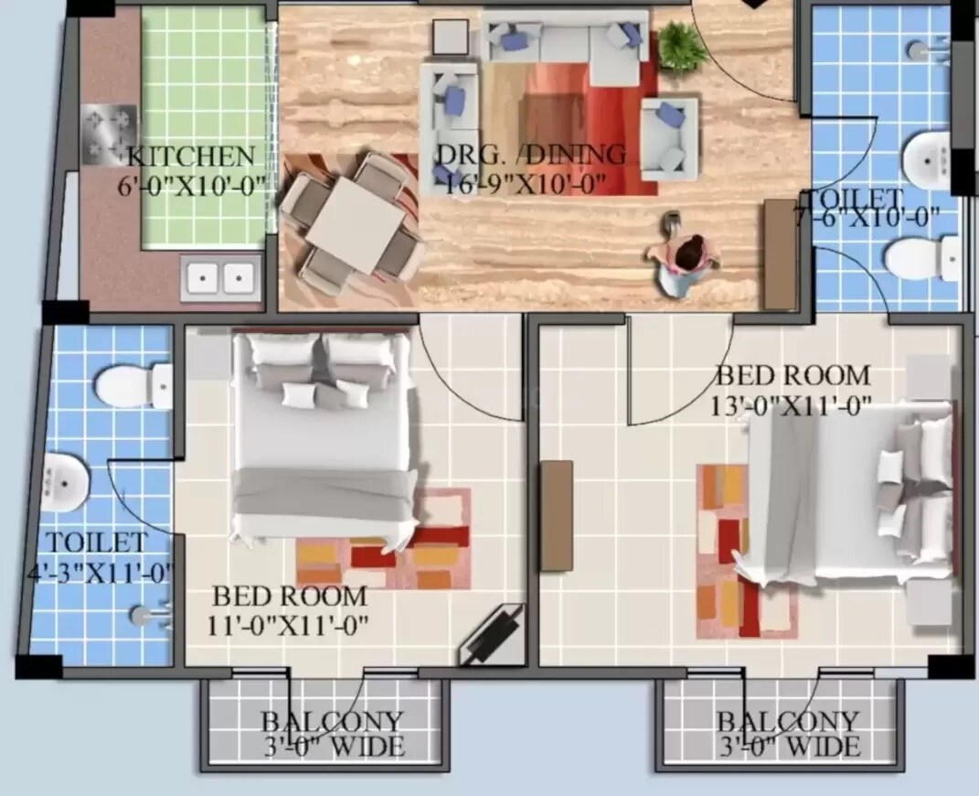 Floor plan of 1 BHK 655 Sq. Ft. Apartment in Eartheze Nirvana Heights, Lucknow