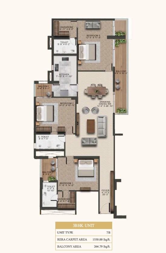 3 BHK 1550 Sq. Ft. Apartment