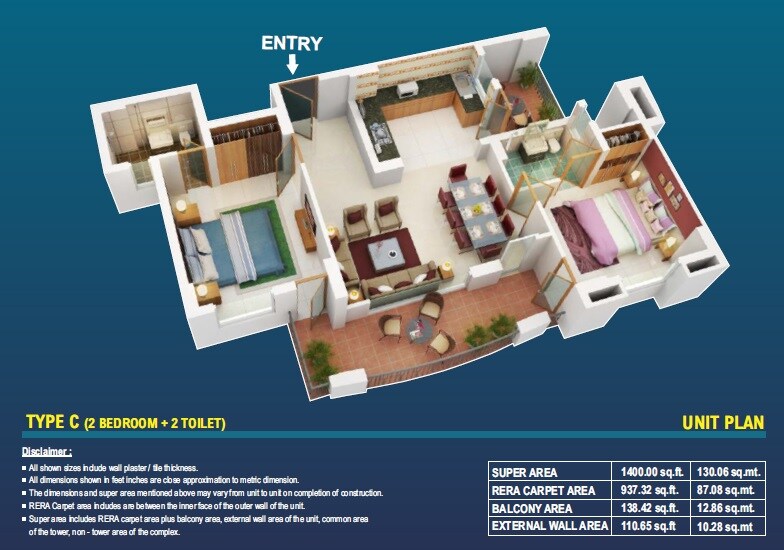 Floor plan of 2 BHK 937 Sq. Ft. Apartment in Eiffel Vivassa Estate, Lucknow