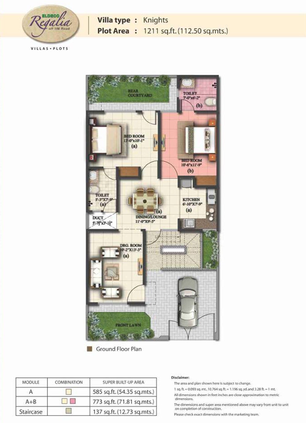Floor plan of 2 BHK 773 Sq. Ft. Villa in Eldeco Regalia, Lucknow